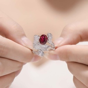 Bagues de mode en argent sterling avec rubis ovales de 2 carats cultivés en laboratoire, pierres précieuses de synthèse, matériau principal silicone - Product Image 1