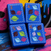 Tuiles de Mahjong Américain 160 pièces en Acrylique Gravé Thème Star-Hugger, Motifs Peints en Bleu, Tuiles de Mahjong Authentiques et Autorisées