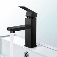 Robinet de lavabo de salle de bain en laiton et acier inoxydable SUS304 noir de luxe à trou unique