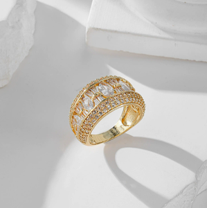 Anillo de Circonio Chapado en Oro, Anillo de Boda Geométrico, Joyería Retro para Mujer, para Fiestas y Bodas - Product Image 3