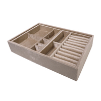 Plateau multifonctionnel en verre avec couvercle transparent empilable Plateau de rangement pour bijoux Plaque en velours gris Plateau de présentation pour bijoux