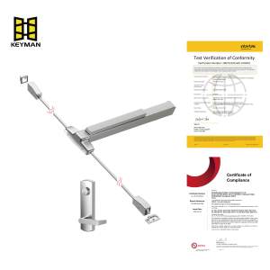 Dispositif de panique en acier inoxydable KEYMAN Barre de poussée double coupe-feu pour tige verticale Surface de porte de sortie Dispositif de sortie de tige verticale - Product Image 4