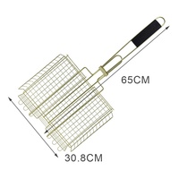 Panier de rôtisserie en métal plaqué or pour barbecue, grill pour légumes et viande, en bambou et charbon de bois, maille anti-UV, résistant à la corrosion, accessoire