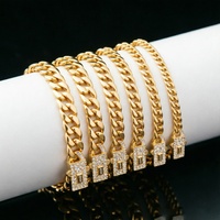 Pulsera de Cadena Cubana de Latón Chapado en Oro de 14K con Zirconia Iced Out, Joyería Hip Hop al por Mayor, Geométrica, Varios Tamaños, para Hombre y Mujer