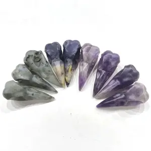 Wholesale natural crystal raw stone carving labradorite amethyst crystal bird skull carving for sale