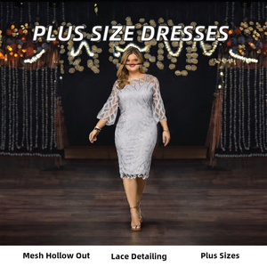 Cộng với kích thước của phụ nữ giản dị Midi Dresses kích thước lớn phụ nữ ăn mặc 4XL 5XL 6XL dài tay áo Lưới rỗng ren chắp vá mùa thu Đầm - Product Image 3