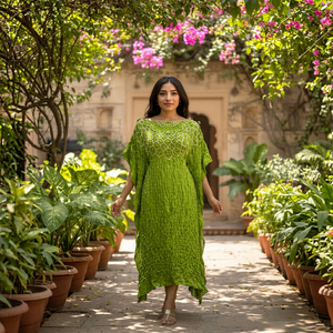 Robe longue en dentelle verte Mehndi, kaftan à manches longues, robe longue jusqu'au sol pour femmes - Product Image 1