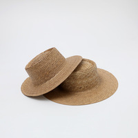 Chapeau de soleil en paille tressé à la main en feuille de palmier naturelle, à bord plat et large, respirant, pour femme, idéal pour l'été