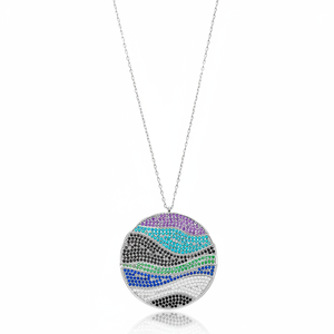 Collar con abalorio redondo de piedra de circón, capa mixta, Círculo de 25 mm de diámetro, hecho a mano, joyería de plata de ley 925, venta al por mayor - Product Image 2