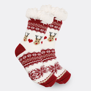 Chaussettes d'intérieur chaudes en polaire épaisse pour femmes, motif de dessin animé en acrylique, antibactériennes, tricotées, pour l'hiver, Noël - Product Image 5