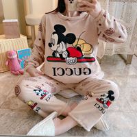 Pijamas de franela de estilo coreano para mujer, conjunto de dos piezas adecuado para dormir de uso diario, otoño e invierno, nuevo
