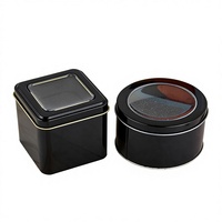 Boîte de présentation ronde en métal noir personnalisée OEM ODM pour montre, avec fenêtre, mousse et matériaux recyclés, finition brillante, Dia90xH60mm