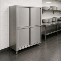 Armoire coulissante à quatre portes en acier inoxydable pour cuisine commerciale, capacité robuste, résistance à la corrosion, pour le stockage des aliments