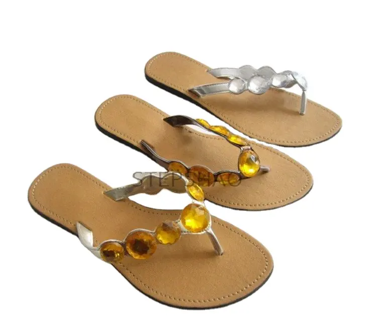 2021 New summer sandals Low Heel Flip Flops Anti-Slip Women Flat Rhinestone Sandals casual female footwear