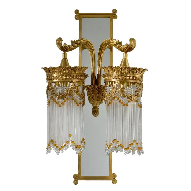 Lámpara de mesita de noche clásica europea, candelabro de pared moderno con 2 LED, luz y espejo, Lámpara decorativa montada en la pared, estilo de Escuela antigua