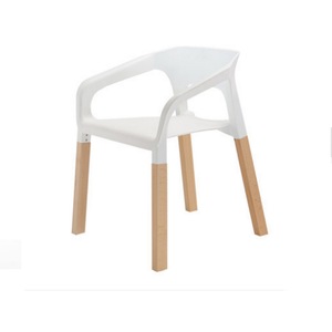 Plastic Molded Dining Chairs Wood Legs Chaise Restaurant Armchair Mid Century Modern Natural Solid Home Furniture 4 Pcs/ctn