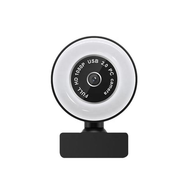 2023 Wholesale New Adjustable Brightness HD 1080p Webcam with Ring Light Microphone PC Camera for Skype