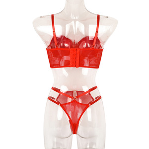 Wholesale V-neck Solid Color Lingerie <b>Set</b> <b>Sexy</b> Lace Embroidery 2 Piece <b>Bra</b> and Thong <b>Set</b> - Product Image 6