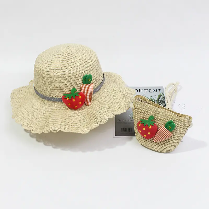 여름 새로운 부모-자식 밀짚 모자 가방 세트 트렌디 한 디자이너 소녀 태양 모자 어린이 비치 탑 여성용 패션 모자