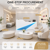 Comptoir de réception moderne blanc pour salon de beauté avec éclairage LED bleu, comptoir d'accueil personnalisé avec logo pour centre médical et esthétique
