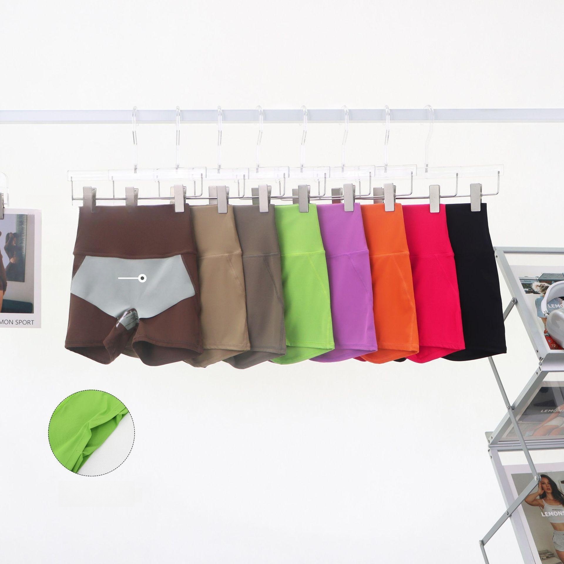 2025 New Solid Colors Nude Feeling Stretch Push Up Yoga Shorts Women's High Waist Tights Pocket Pilates Sports Wear