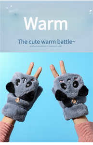 MÙA THU ĐÔNG nửa ngón tay gấu trúc dễ thương phong cách Hàn Quốc đi xe đạp sang trọng dày hoạt hình học sinh viết găng tay ấm áp - Product Image 5