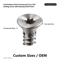 Sekrup Bor Sendiri Kepala Torx Countersunk Baja Tahan Karat 410 dengan Mata Bor yang Diperpanjang untuk Pemasangan Kayu dan Baja Tebal