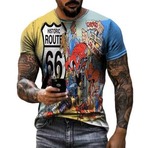T-Shirt Casual Stampata con Motivo US Route <span class=keywords><strong>66</strong></span> per Uomo, Collezione Estiva, Collo Tondo, Manica Corta, 100% Poliestere Tessuto 210g - Product Image 1