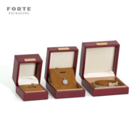 Boîte à bijoux FORTE Classic, boîte à anneaux de luxe en cuir PU, boîtes à bijoux personnalisées bordeaux avec logo en feuille d'or