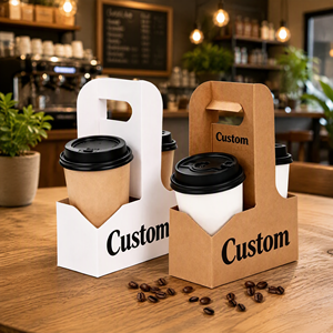 <span class=keywords><strong>Portabicchieri</strong></span> Personalizzato Usa e Getta con Manico, Portabevande 2/4/6, Vassoio per Caffè da <span class=keywords><strong>Asporto</strong></span> in Carta Kraft - Product Image 1