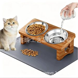 Comedero Doble Elevado de Madera para Mascotas, para Gatos y Cachorros, con Diseño de Soporte para el Cuello - Product Image 5