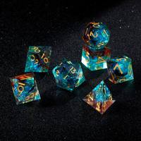 Dés de jeu de table professionnels en résine cristal cyan, ensemble polyédrique de 7 pièces, dés à bords vifs pour les passionnés de jeux de rôle