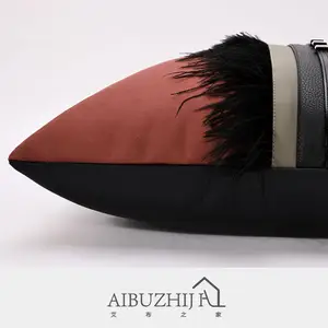 Capas de almofada de luxo aibuzhijia, capas decorativas para casa de luxo, travesseiro decorativo com pena de avestruz preto