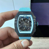 Montre mécanique automatique de luxe haut de gamme pour homme, style designer, en fibre de carbone, avec tourbillon tonneau, bracelet en nylon, charme sportif
