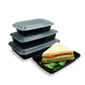 फैक्टरी मूल्य प्लास्टिक लंच बॉक्स भोजन तैयारी कंटेनर 2 डिब्बे चावल फास्ट आयताकार डिस्पोजेबल खाद्य कंटेनर