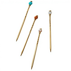 Palillos para Cócteles Chapados en Oro con Cuentas de Colores, Herramientas de Bar Reutilizables para Bebidas y Eventos de Catering, Agitadores Metálicos de Estilo Clásico - Product Image 1