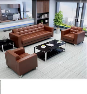 Modern Office Sofa Set with Leather Upholstery and <strong>Glass</strong> Top <strong>Coffee</strong> <strong>Table</strong> High Quality Reception Furniture for Business - Product Image 6
