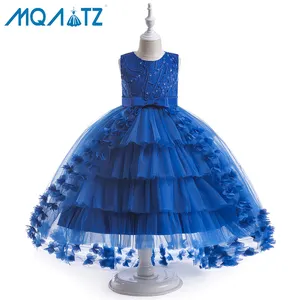 MQATZ 2023 bleu longue queue fille robe de soirée 8 ans anniversaire enfants gâteau couches petit arc enfant robe de bal T5399