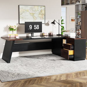 <span class=keywords><strong>Escritorio</strong></span> Ejecutivo Moderno en Forma de L <span class=keywords><strong>Tribesigns</strong></span> 2024, de Madera, con Gabinetes, para Oficina Comercial y Hogar - Product Image 6