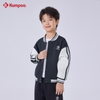 KUMPOO K253K-5004 Jaket Bulu Tangkis Junior Varsity Kancing Depan Warna Blok Kerah Tegak Mantel Olahraga Kasual Musim Gugur
