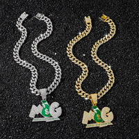 Collier pendentif sac à monnaie avec lettres MSG, entièrement serti de zircone cubique (CZ), plaqué or sur argent, chaîne cubaine, bijoux pour hommes style Hip-Hop