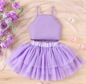 Ensemble 2 pièces pour <span class=keywords><strong>fille</strong></span> 2026 : Crop top à fleurs violettes + <span class=keywords><strong>Jupe</strong></span> tutu superposée en maille - Product Image 2
