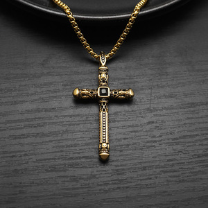 Hip Hop Punk Vintage Zircon Religieux Croix Étanche Pvd En Acier Inoxydable De Mode Bijoux Pendentif Colliers pour Hommes En Gros - Product Image 2