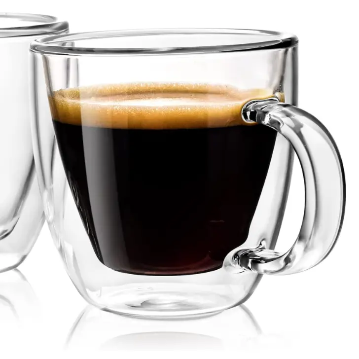 5oz/150ml, A set of 2 Insulated Borosilicate Glass Cups with Handle, Double-Walled Design Espresso Cups for Coffee