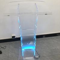 Luz LED reciclable extraíble portátil, acrílico transparente, podio, púlpito, atril, soporte de escritorio, estante de exhibición iluminado, Iglesia