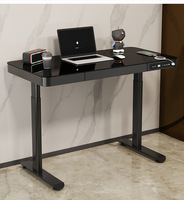 Bureau debout électrique intelligent directement de l'usine, plateau en verre trempé avec tiroir, montage facile, bureau de bureau à domicile réglable en hauteur