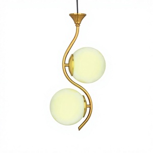 Modern Gold Pendant <b>Light</b> with Two Round White Glass <b>Globes</b> Ceiling Fixture for Home Decoration - Product Image 1