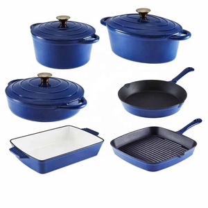 Cocina de Inducción Premium, juego de utensilios de cocina de hierro fundido esmaltado, cazuela con sartén para parrilla, 6 uds. - Product Image 1