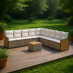 Set Divano da Giardino in Rattan Beige, Arredamento da Esterno dal Design Contemporaneo, Cuscini in Schiuma ad Alta Densità Impermeabili, Rattan PE Resistente ai Raggi UV - Product Image 2