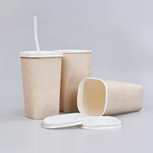 Tazza di carta usa e getta per tè e latte di soia tazza di latte di soia addensata con coperchi a doppia parete commerciale per tè quadrato con Logo tazza